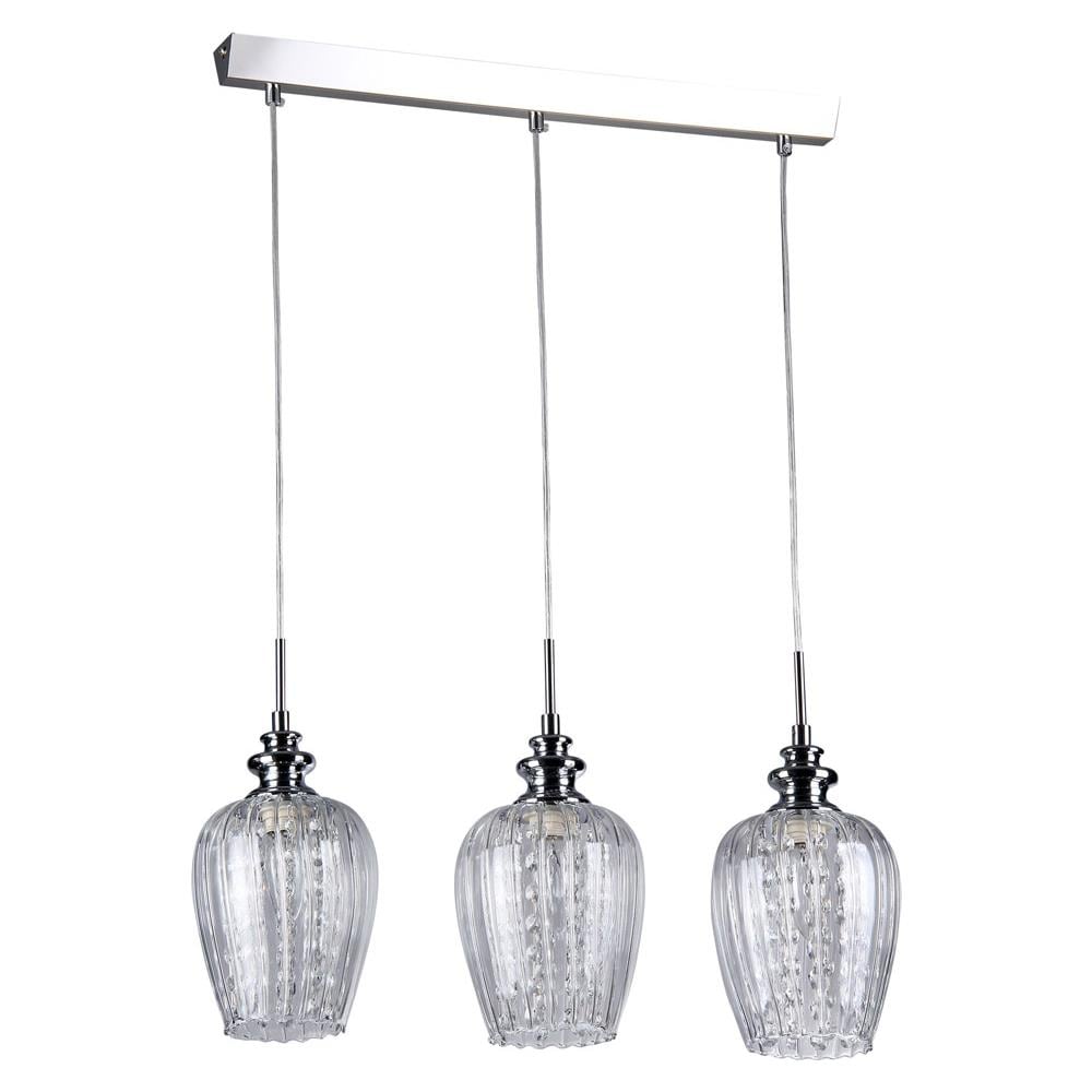 Lampadario Contemporaneo Blues Metallo Nichel 3 Luci Diffusori Vetro Trasparente - Foto 1
