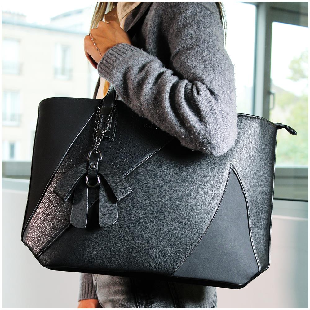 Borsa Shopper Scamosciata Con Stampa Serpente - Paris - Nera - Foto 6
