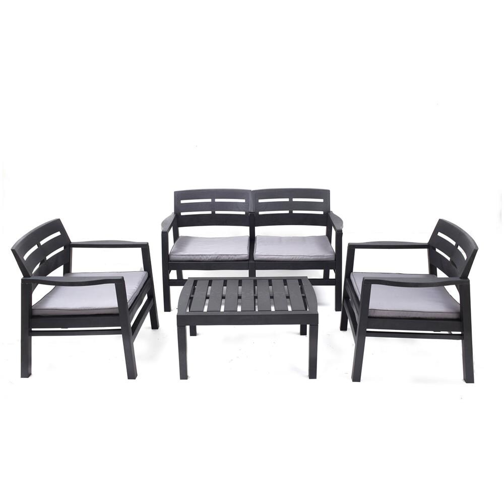 Set Salotto Da Esterno Massa, Set Da Giardino Con 2 Poltrone, 1 Divano Ed 1 Tavolino, Salottino Indoor E Outdoor Con Cuscini, 100% Made In Italy, Antracite - Foto 4