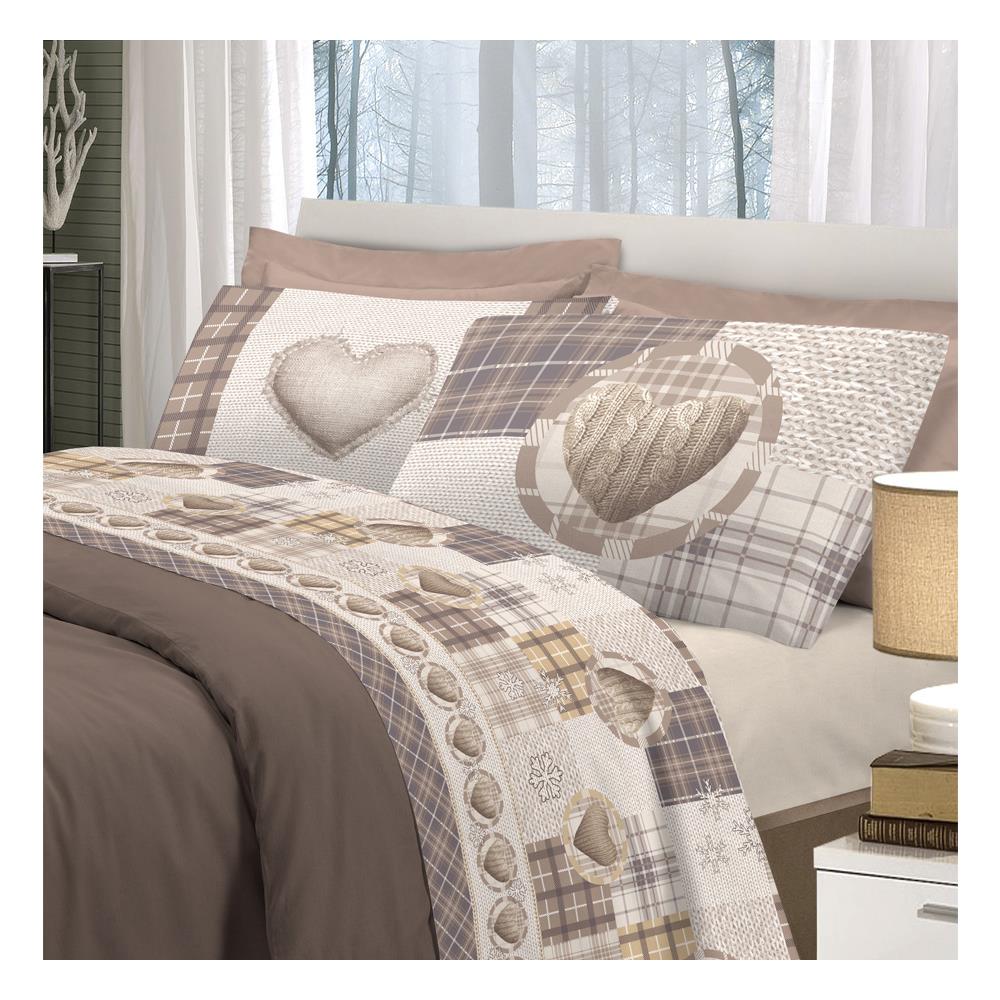 BIANCHERIAWEB Completo Lenzuola Matrimoniali 100% Cotone - Linea Pensieri Delicati, Disegno Love Mountain, Colore Rosso, Reversibile