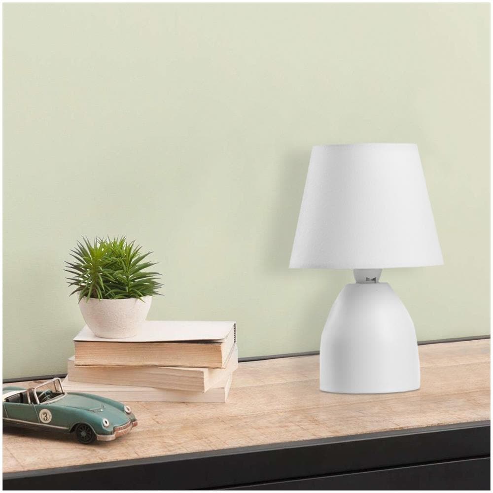 Lampada Da Tavolo Nano Con Base In Metallo E Paralume In Tessuto. Colore Bianco - Foto 2