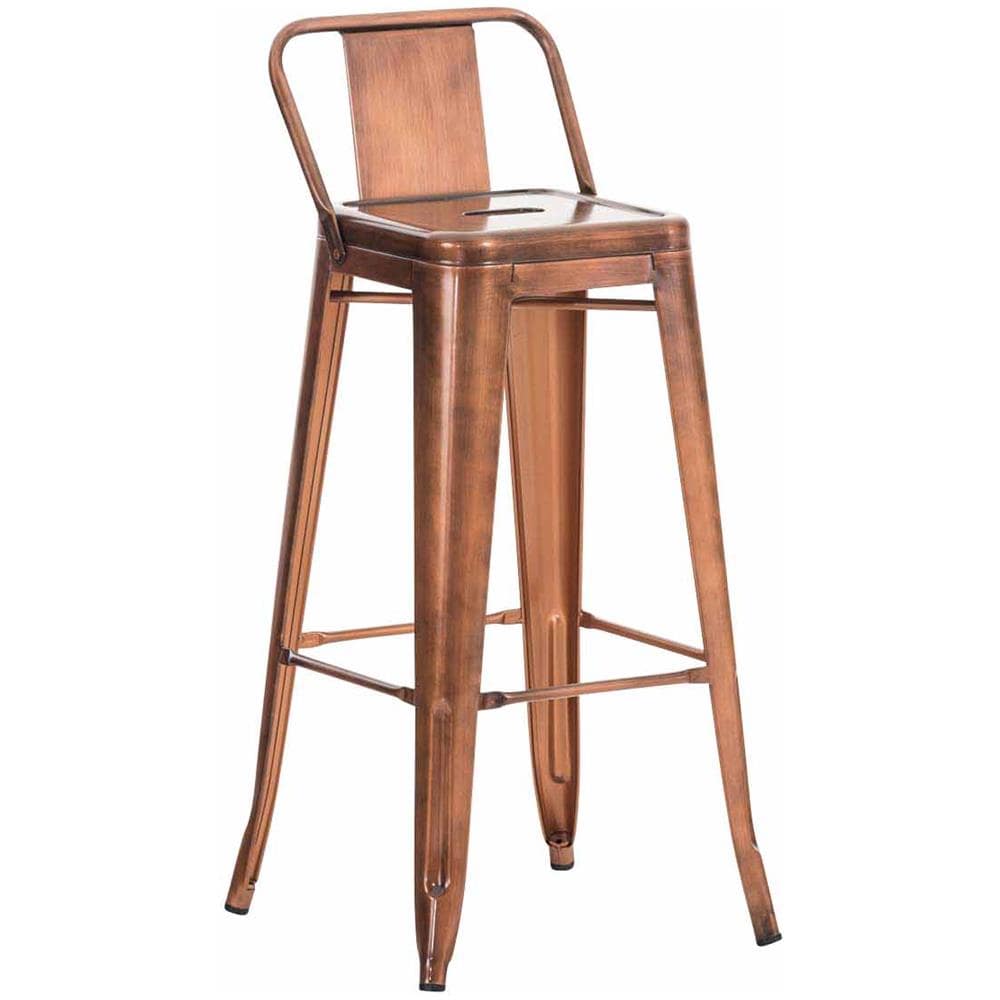 Sgabello Bar in Metallo Mason I Sgabello Alto Bancone Telaio 4 Gambe I Sgabello Industrial, H77CM I Sgabello Pub O Cucina con Schienale Rame - Foto 1