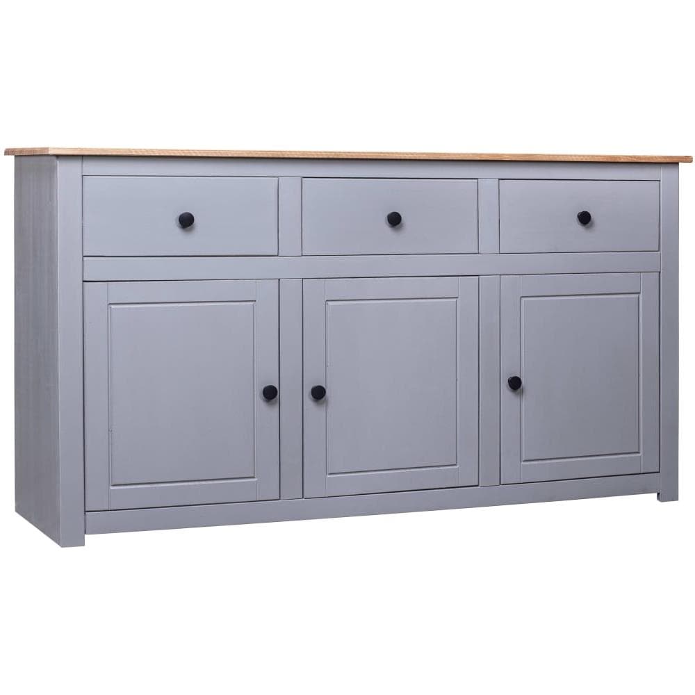 Credenza Grigia 135x40x80 cm in Legno Massello di Pino Panama - Foto 1