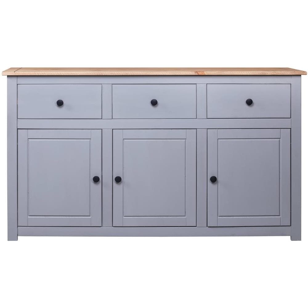 Credenza Grigia 135x40x80 cm in Legno Massello di Pino Panama - Foto 2