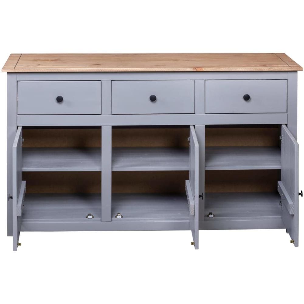 Credenza Grigia 135x40x80 cm in Legno Massello di Pino Panama - Foto 8