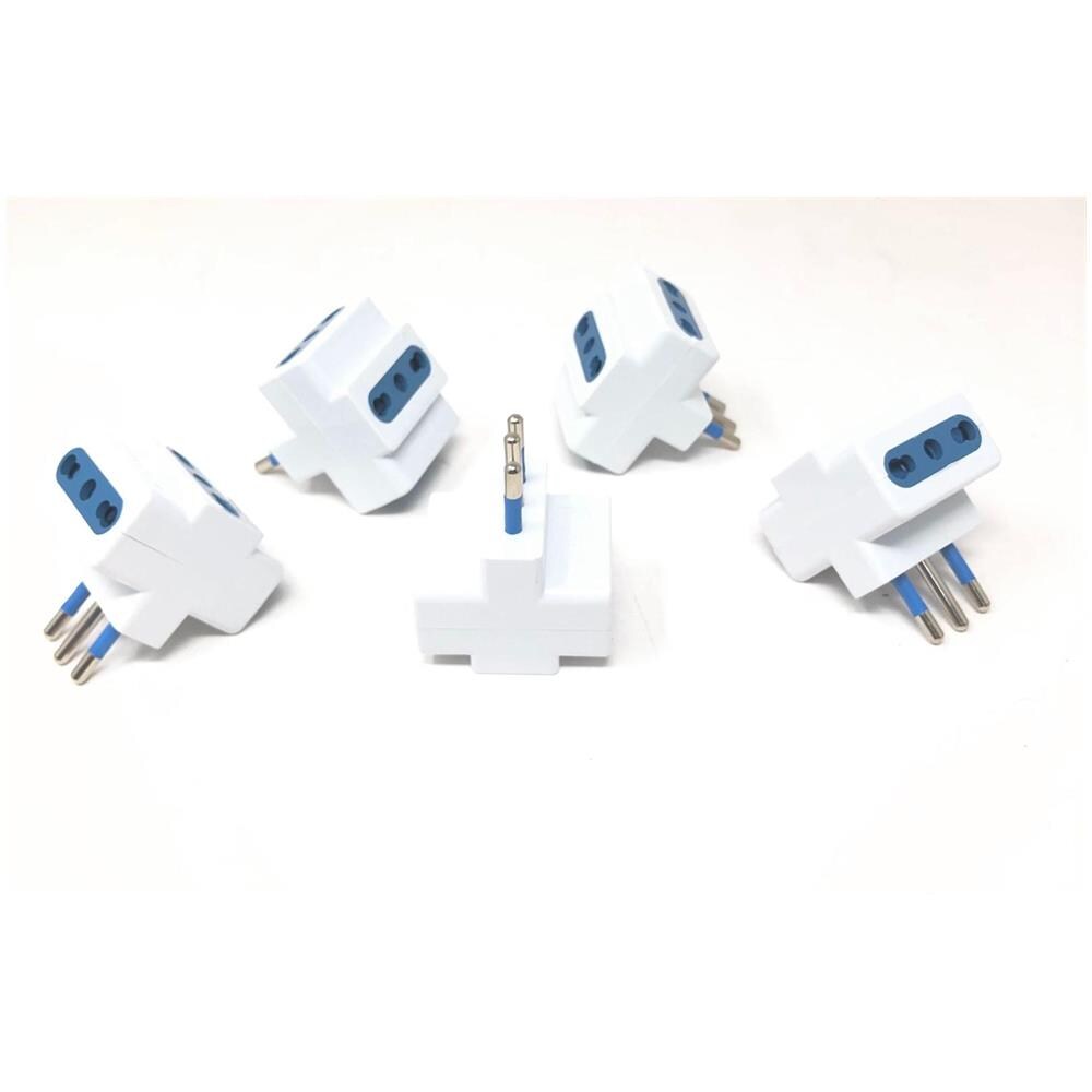 5 X Adattatore Tripla Spina 2 Presa Bipasso 16a / 10a + Presa Bipasso Universale - Foto 1