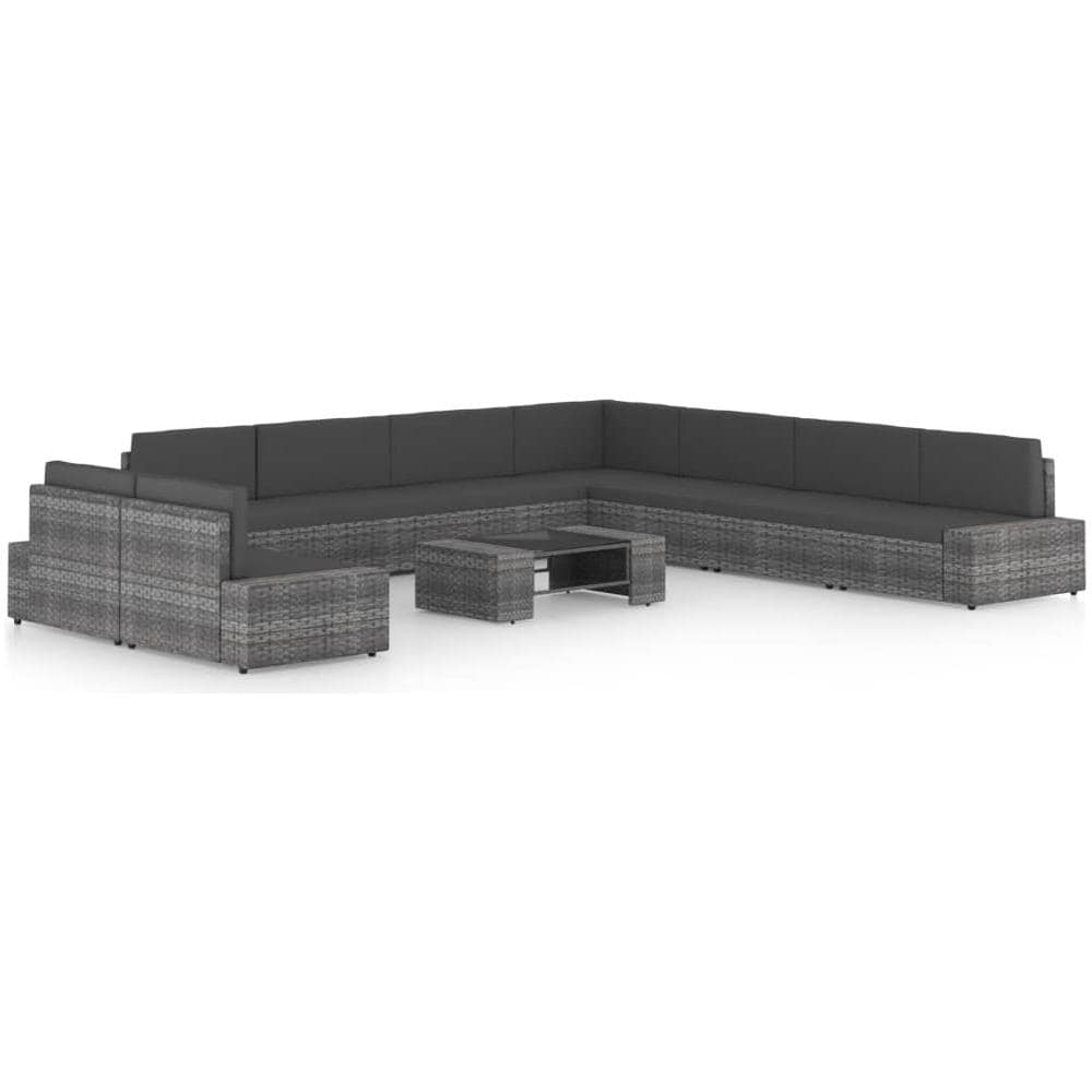Set Divani da Giardino 10 pz con Cuscini in Polyrattan Grigio - Foto 1