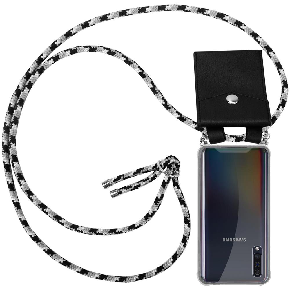 Catena Di Telefoni Cellulari Compatibile Con Samsung Galaxy A30s In Nero Camouflage - Coperchio Protettivo In Silicone Con Anelli D'argento, Cinturino In Corda E Custodia Staccabile - Foto 1
