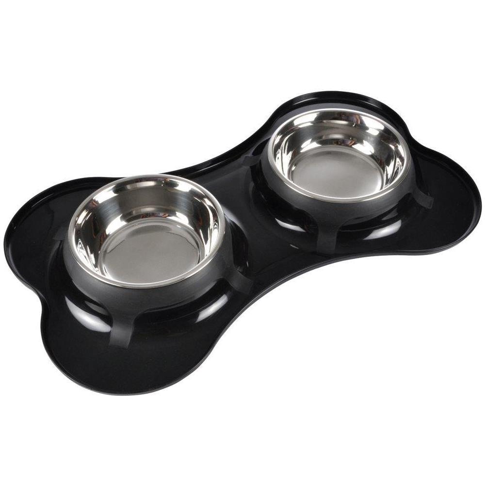 Ciotola Per Cani A Doppio Osso, In Acciaio Inox, Ø 14 Cm, Nero - Foto 1