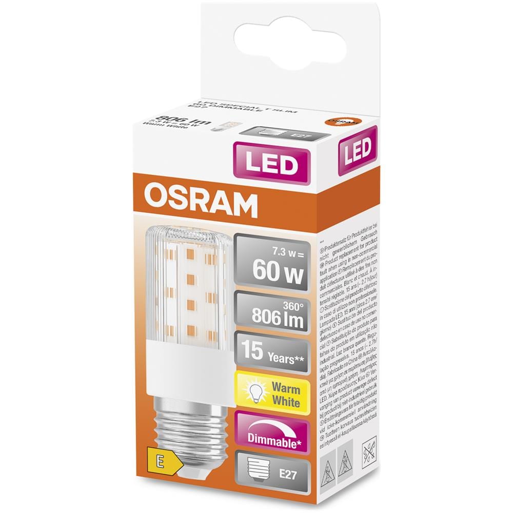 Led Special T Slim Dim / Lampada Led: E27, Dimmerabile, 7,30 W, 60 W Sostituzione Per, Chiaro, Warm White, 2700 K - Foto 2