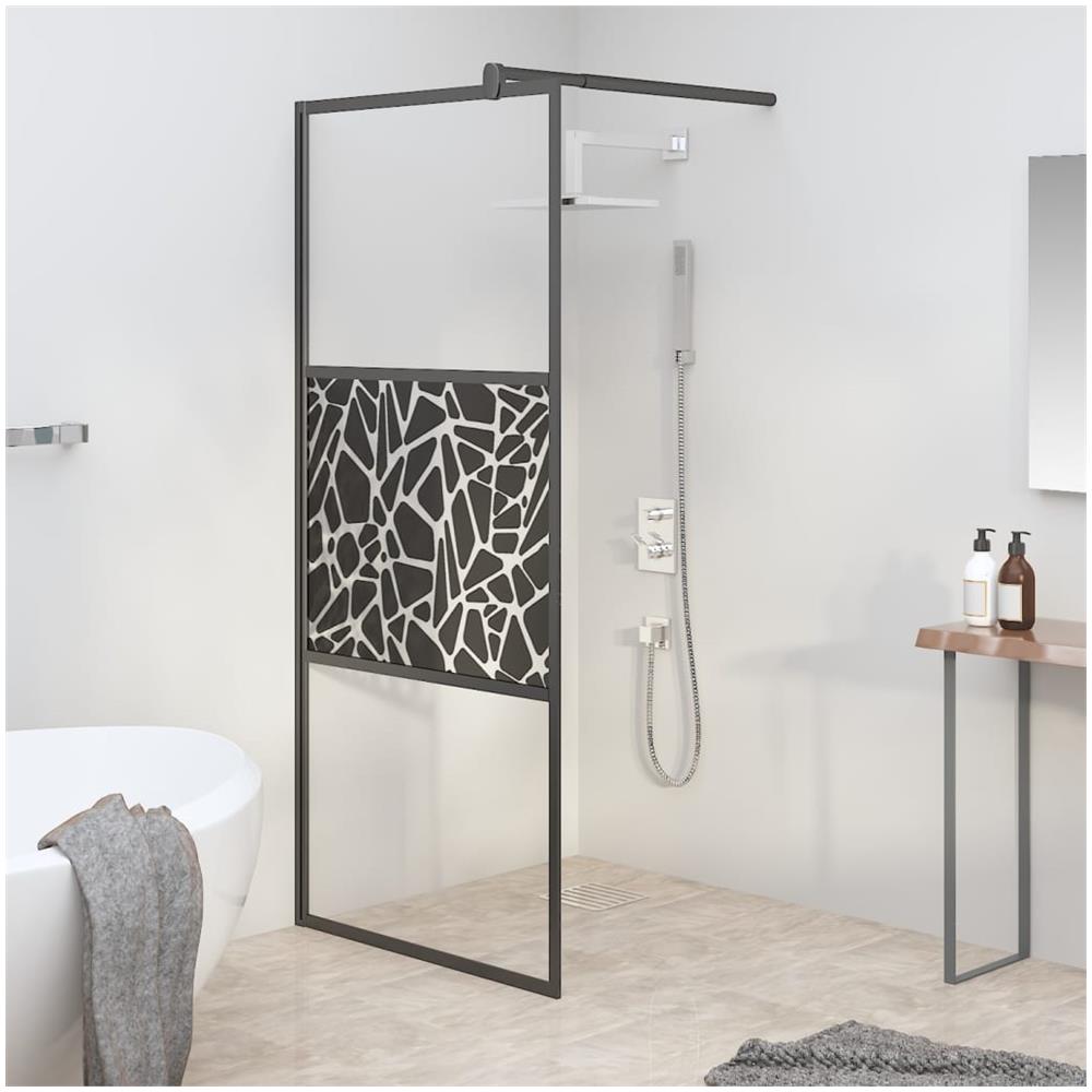 Parete Doccia Walk In 90x195cm Vetro Esg Con Design Pietre Nero - Foto 1