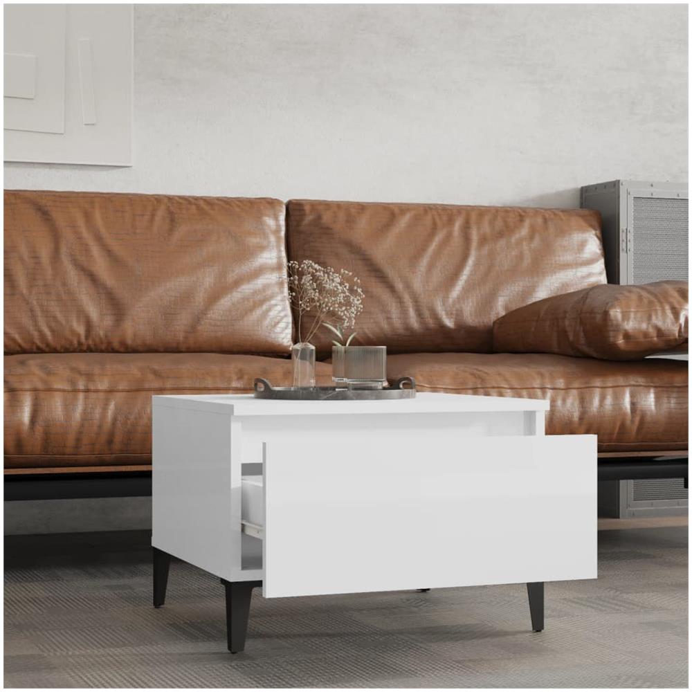 Tavolino Bianco Lucido 50x46x35 Cm In Legno Multistrato - Foto 3