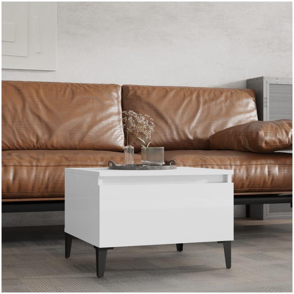 Tavolino Bianco Lucido 50x46x35 Cm In Legno Multistrato - Foto 1