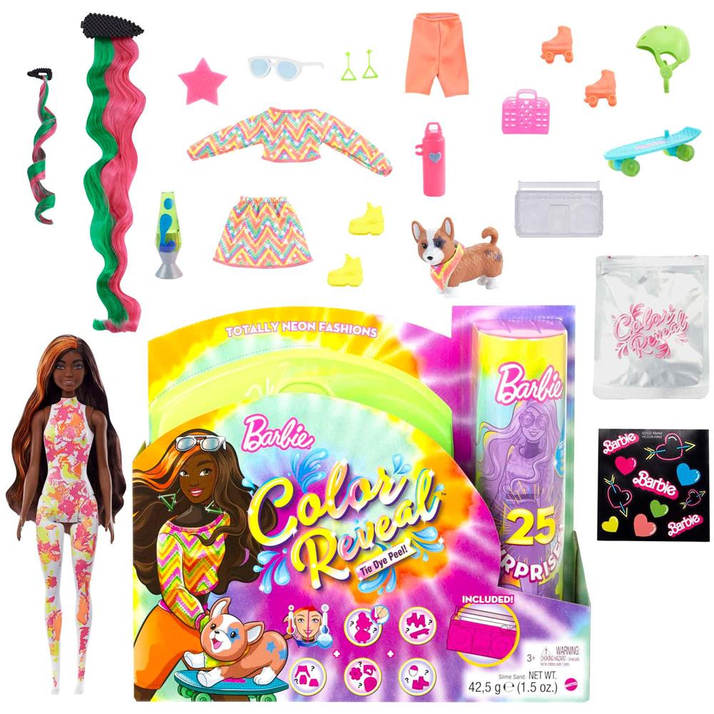 Barbie Colour Reveal Bambola Totalmente Neon Fashions Con Capelli Castani Con Striature Arancioni E 25 Sorprese Incluso Cambio Colore, Regalo Per Bambini - Foto 1