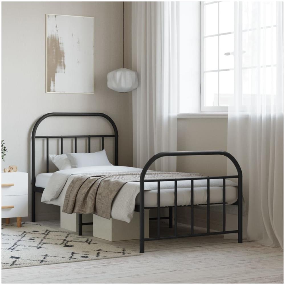 Giroletto Con Testiera E Pediera Metallo Nero 90x190 Cm - Foto 1