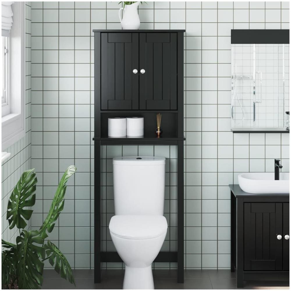 Portaoggetti Sopra Wc Berg Nero 60x27x164,5 Cm Legno Massello - Foto 1
