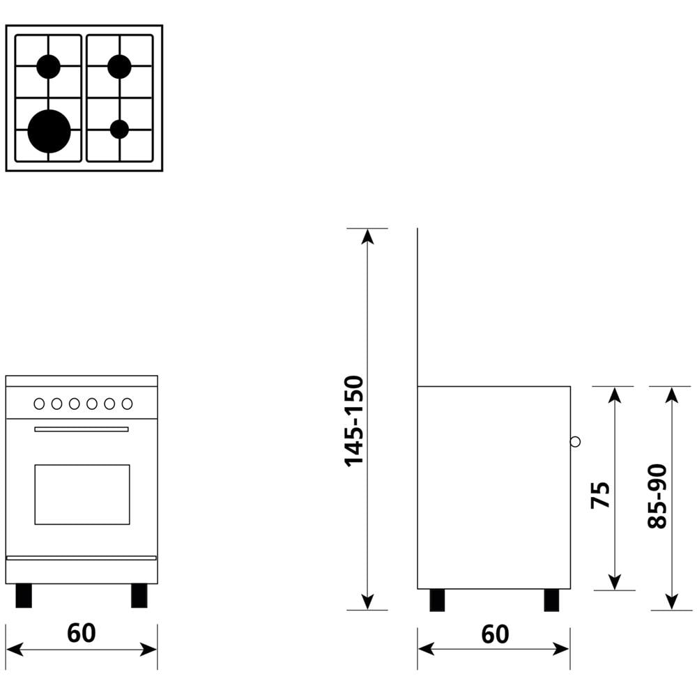 GLEM GAS Cucina Elettrica A664MX6 4 Fuochi Gas Forno Elettrico Classe A Dimensioni 60x60 Colore Bianco Serie Alpha OV11333