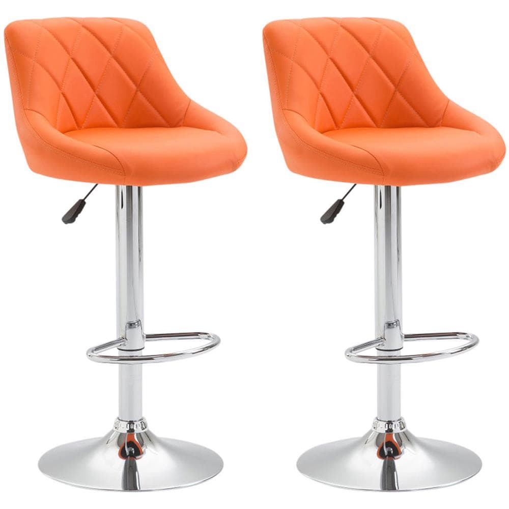 2X Sgabelli Design Lazio in Similpelle - Sedie Cucina Girevoli e Regolabili (83-104 cm) con Poggiapiedi I Sgabelli Bar Imbottiti (2 Pezzi) Arancione - Foto 1