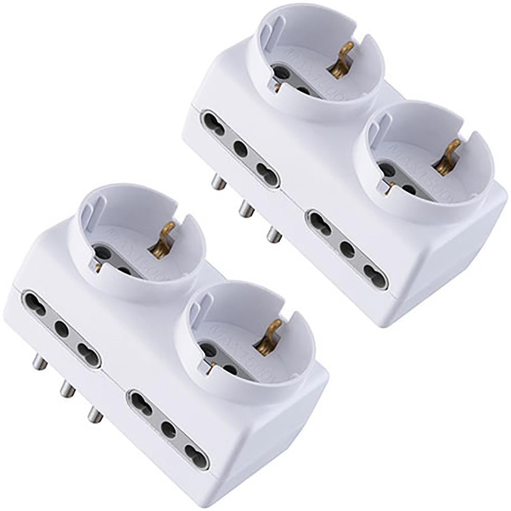 92299 Set 2 Adattatori Multipresa 6 Posti 2 Schuko + 4 Bivalenti, Bianco - Foto 1