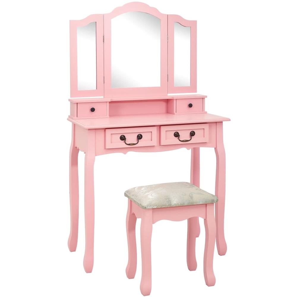 Tavolo Da Trucco Con Sgabello Rosa 80x69x141 Cm Legno Paulownia - Foto 1