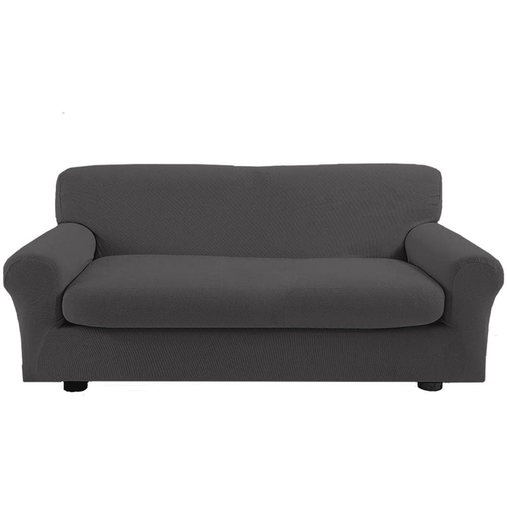 Copridivano Bielastico Antimacchia Con Copricuscini Separati - Copridivano 2 Posti (estensibile Da 110 A 150 Cm) + 1 Cuscino 2 Posti Grigio - Foto 1