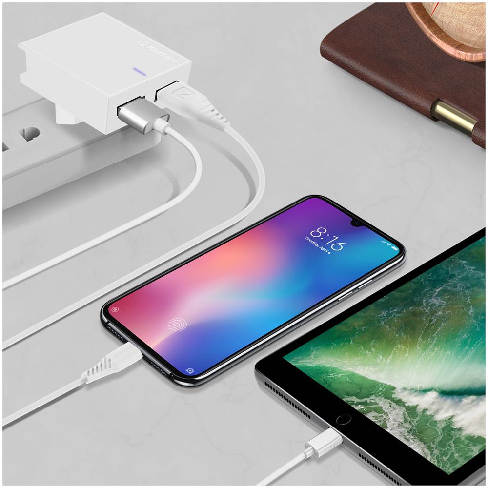 Caricatore Muro Doppio Usb 3a Smart Ic Cavo Usb-c Slim Bianco - Foto 2