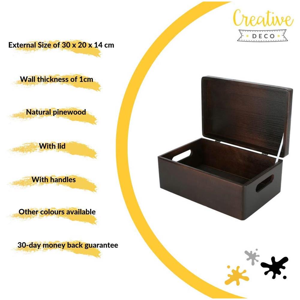 Marrone Grande Scatola In Legno | 30 X 20 X 14 Cm | Coperchio E Maniglie | Cassetta Conteniore Portaoggetti Portagiochi Cofanetto Documenti Attrezzi | Perfetta Per Decoupage E Decorare - Foto 2