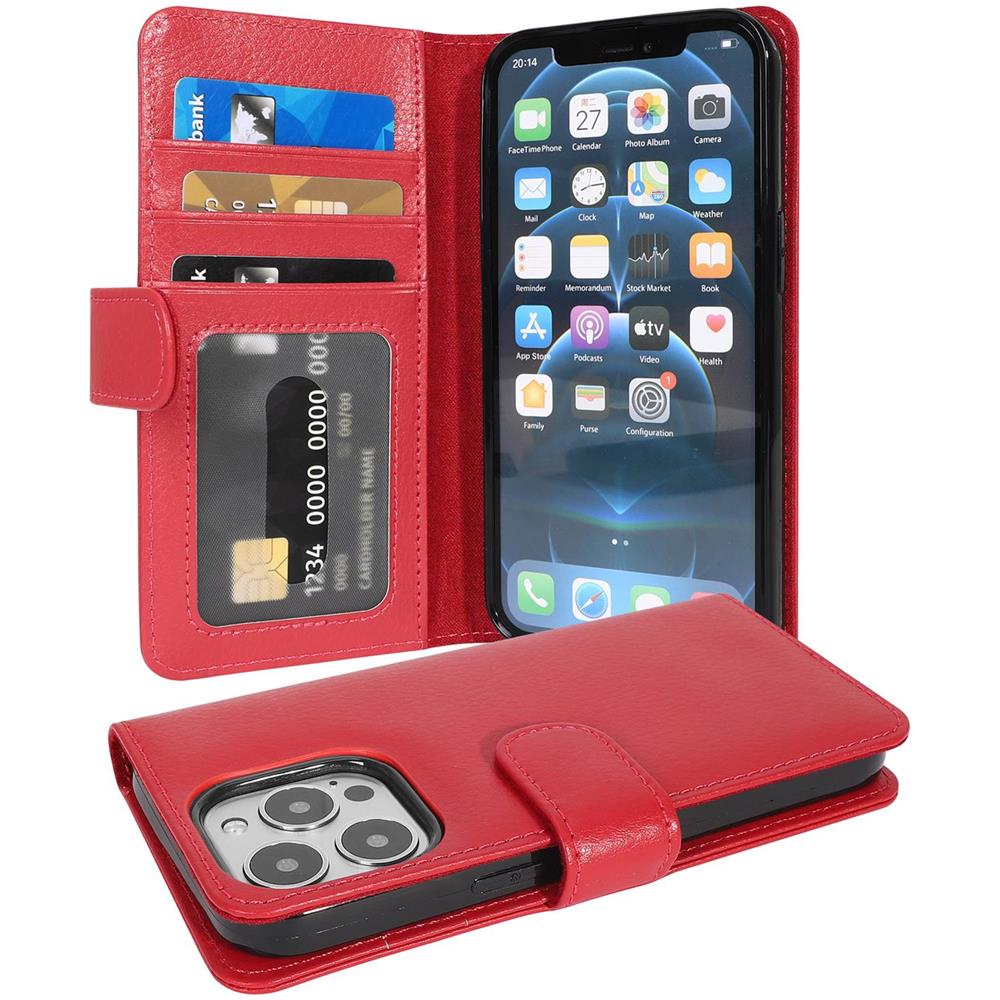 Custodia Compatibile Con Apple Iphone 13 Pro Max In Rosso Cremisi - Coperchio Protettivo Con Chiusura Magnetica E 3 Slot Per Carte - Foto 1