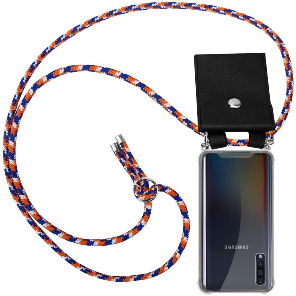 Catena Di Telefoni Cellulari Compatibile Con Samsung Galaxy A30s In Arancio Blu Bianco - Coperchio Protettivo In Silicone Con Anelli D'argento, Cinturino In Corda E Custodia Staccabile - Foto 1