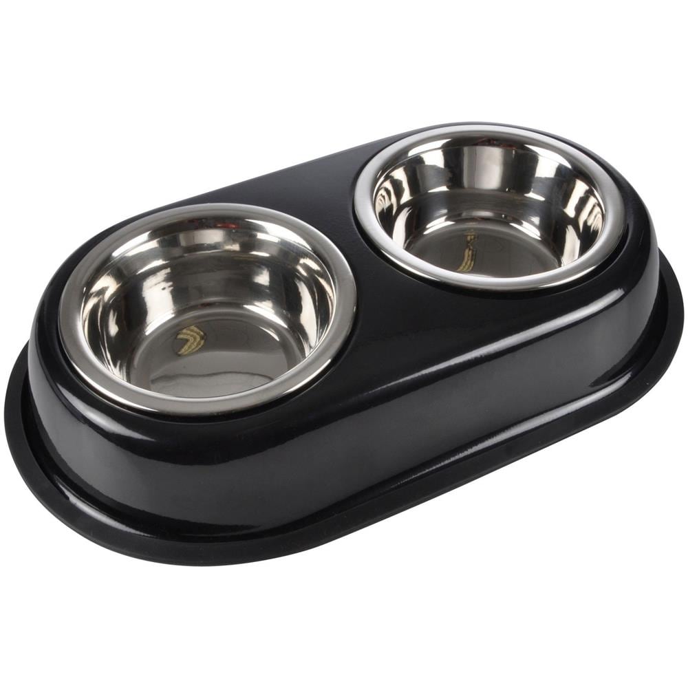 Ciotola Doppia Per Cibo Per Cani, In Acciaio Inox, Ø 14 Cm, Nero - Foto 1