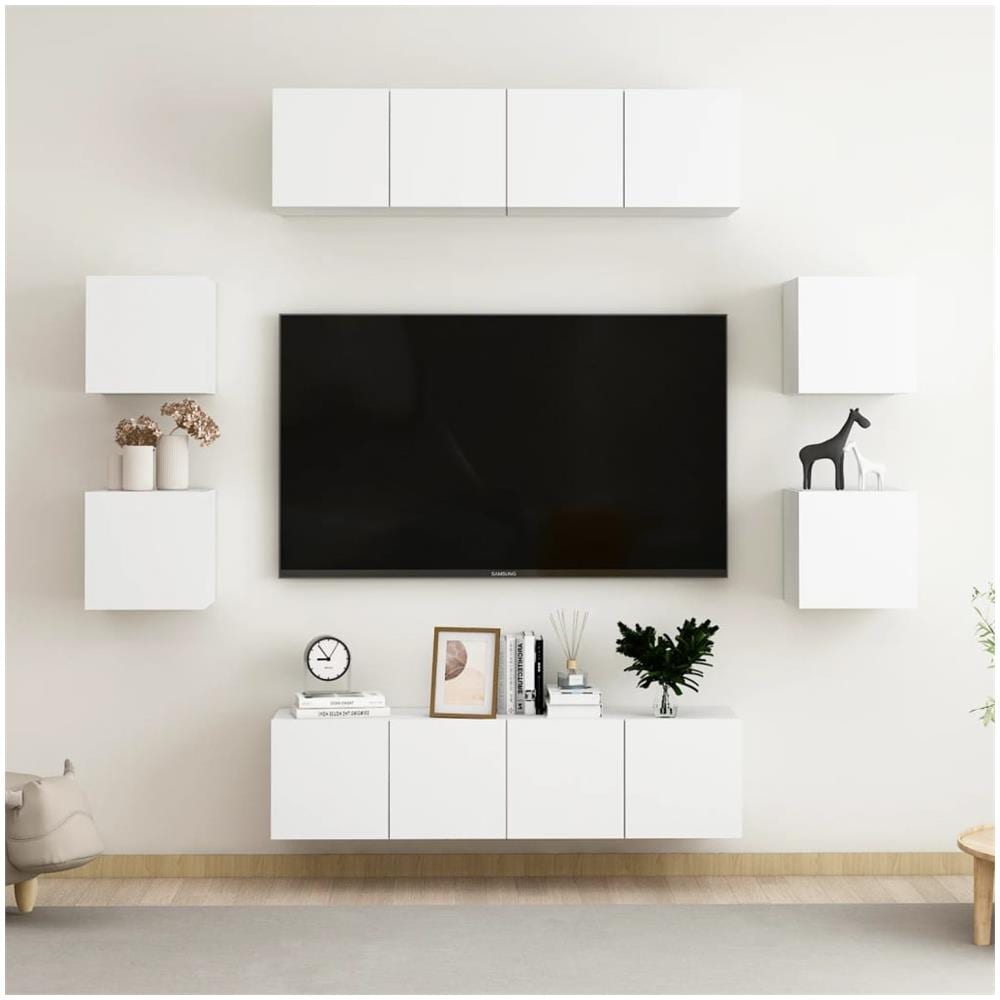 Set Mobili Porta TV 8 pz Bianco in Legno Multistrato - Foto 1