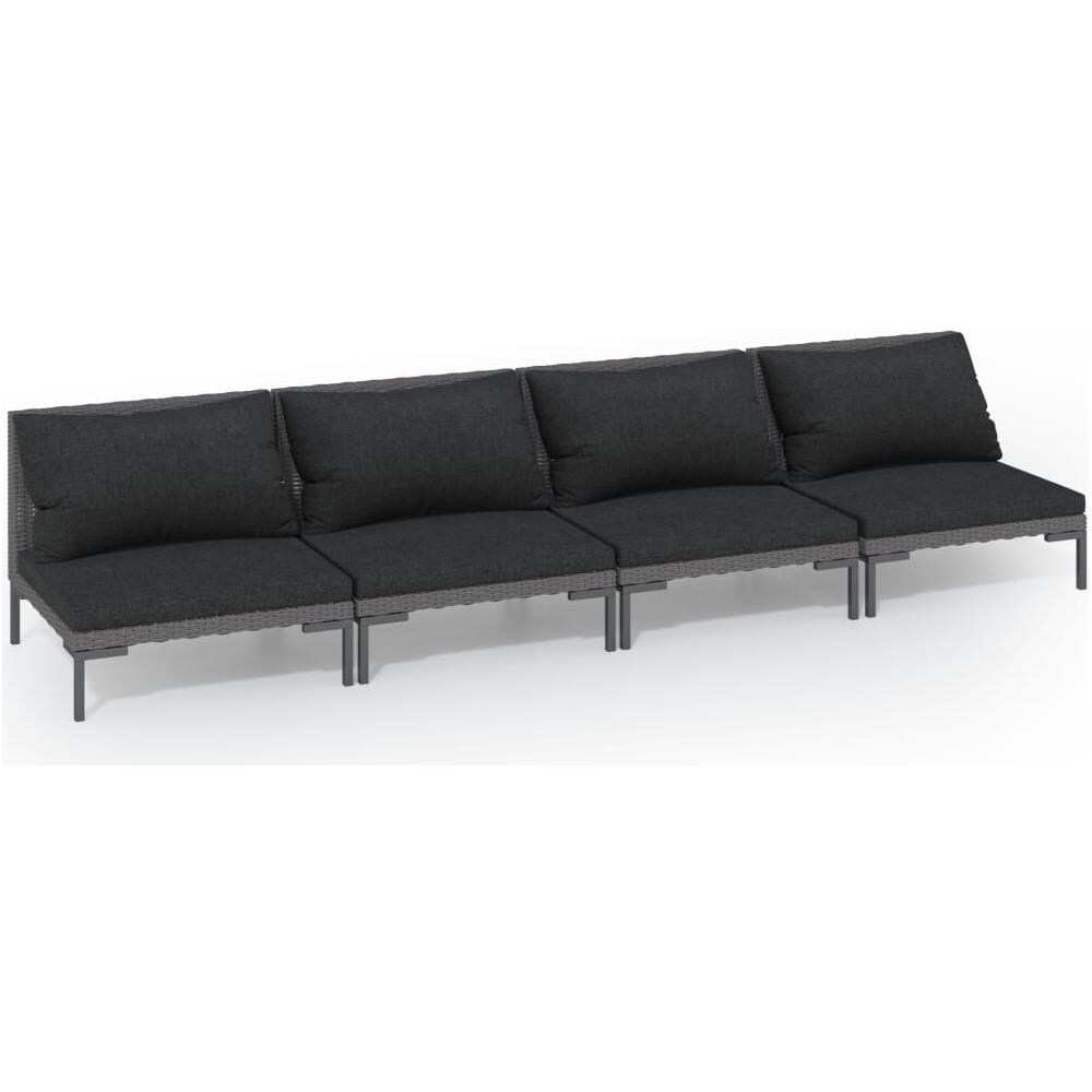 Set Divani Da Giardino 4pz Con Cuscini Polyrattan Grigio Scuro - Foto 1