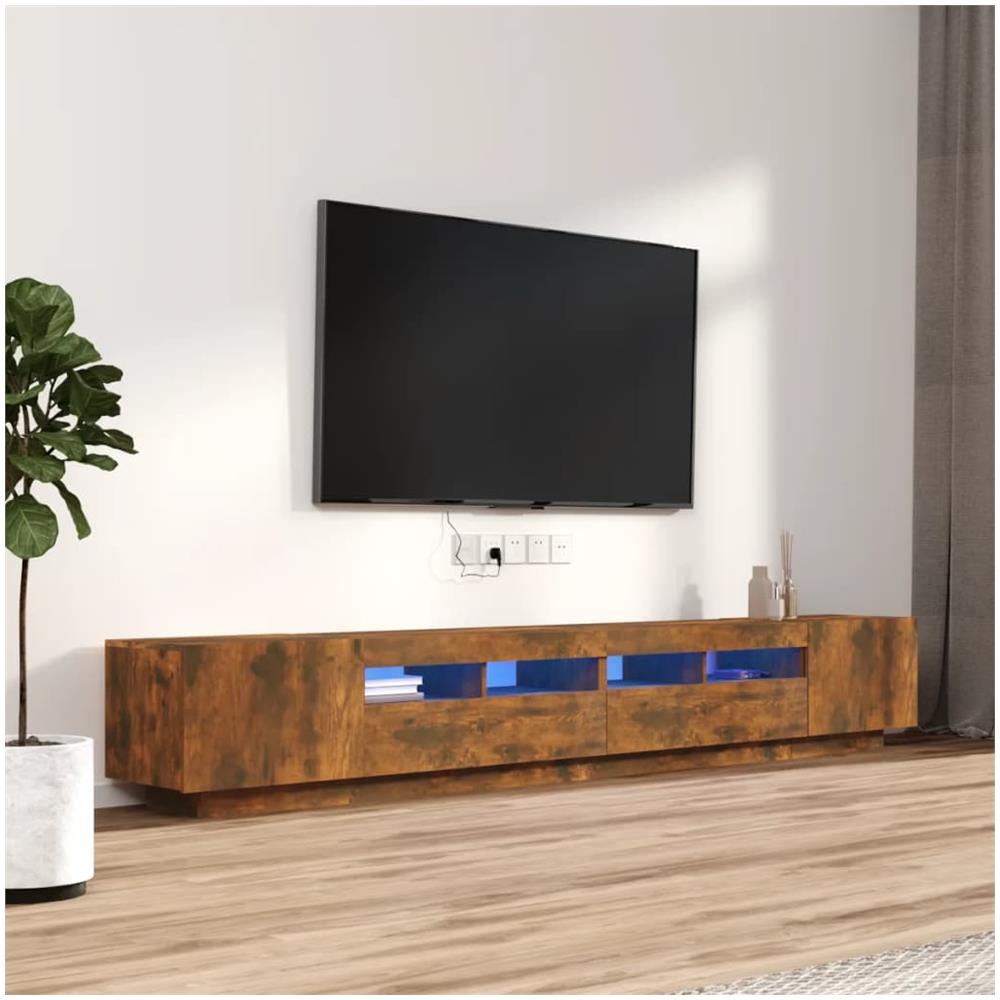 Set Mobili Tv 3pz Con Luci Led Rovere Fumo In Legno Multistrato - Foto 1
