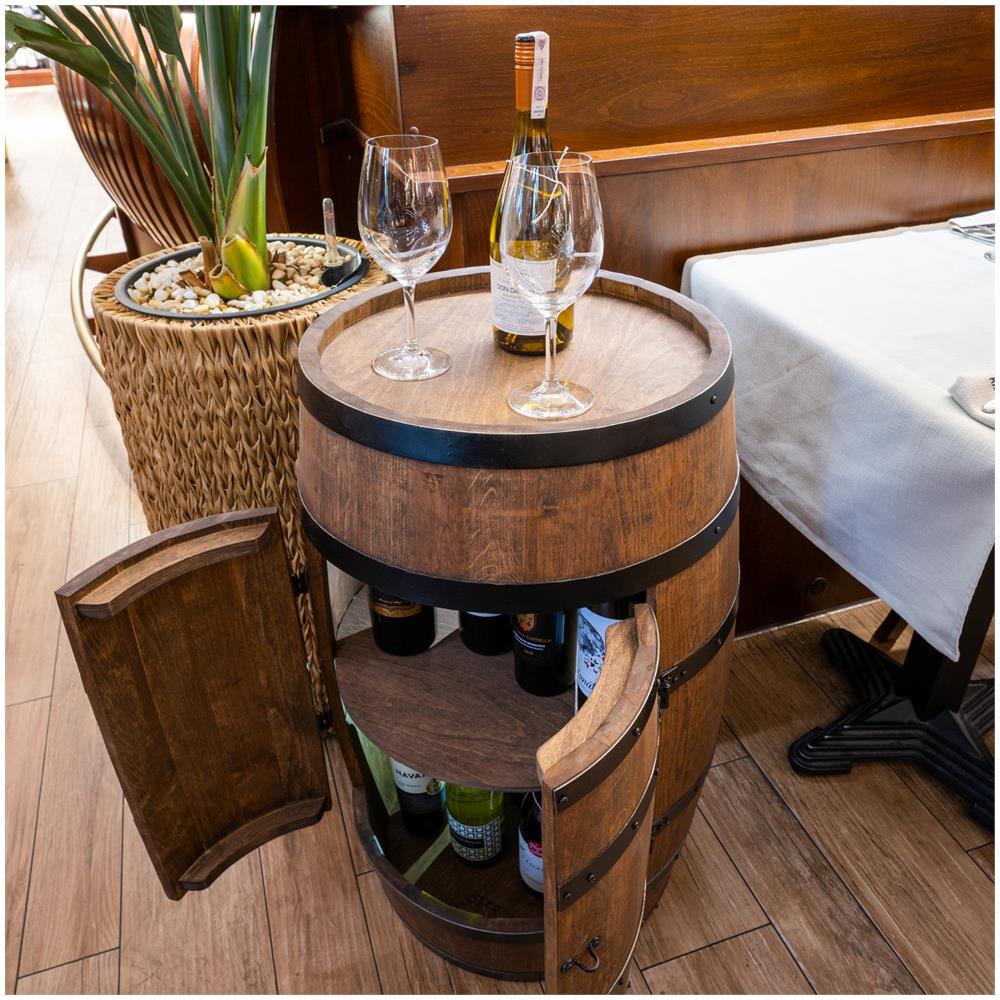 Barile Con Porta, Botte In Legno Con Luci A Led, Armadietto Per Vino In Stile Retr? , Portabottiglie In Legno, Da 80 Cm Di Altezza, Elegante Decorazione Per Il Soggiorno, Tavolo E Portabottiglie (wenge) - Foto 2