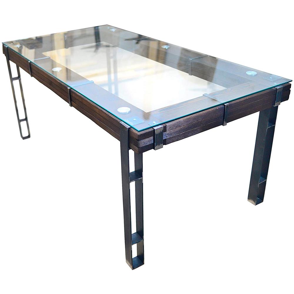 Tavolo Da Pranzo Ll (180 X 80 Cm) Lemberg Loft Vintage In Legno E Vetro E Metallo - Foto 1