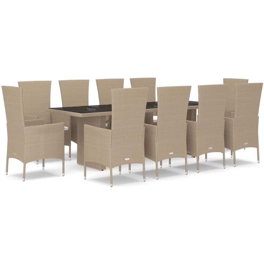 Set Da Pranzo Da Giardino 11 Pz Con Cuscini Beige In Polyrattan - Foto 2