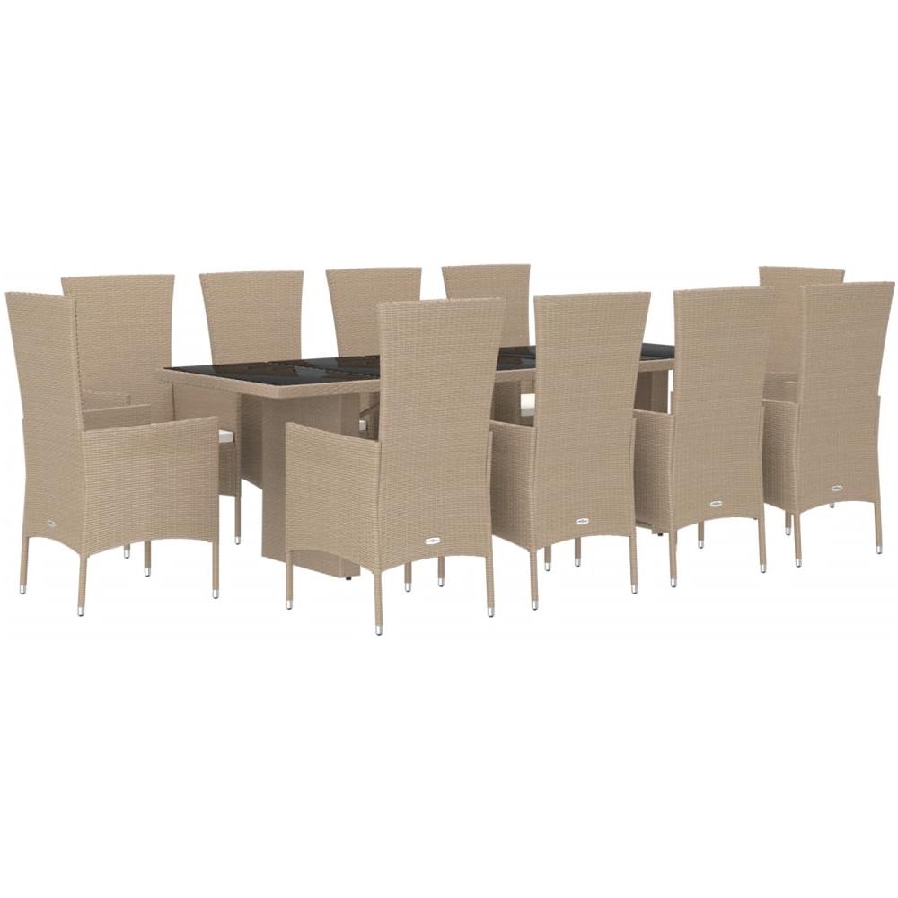 Set Da Pranzo Da Giardino 11 Pz Con Cuscini Beige In Polyrattan - Foto 3