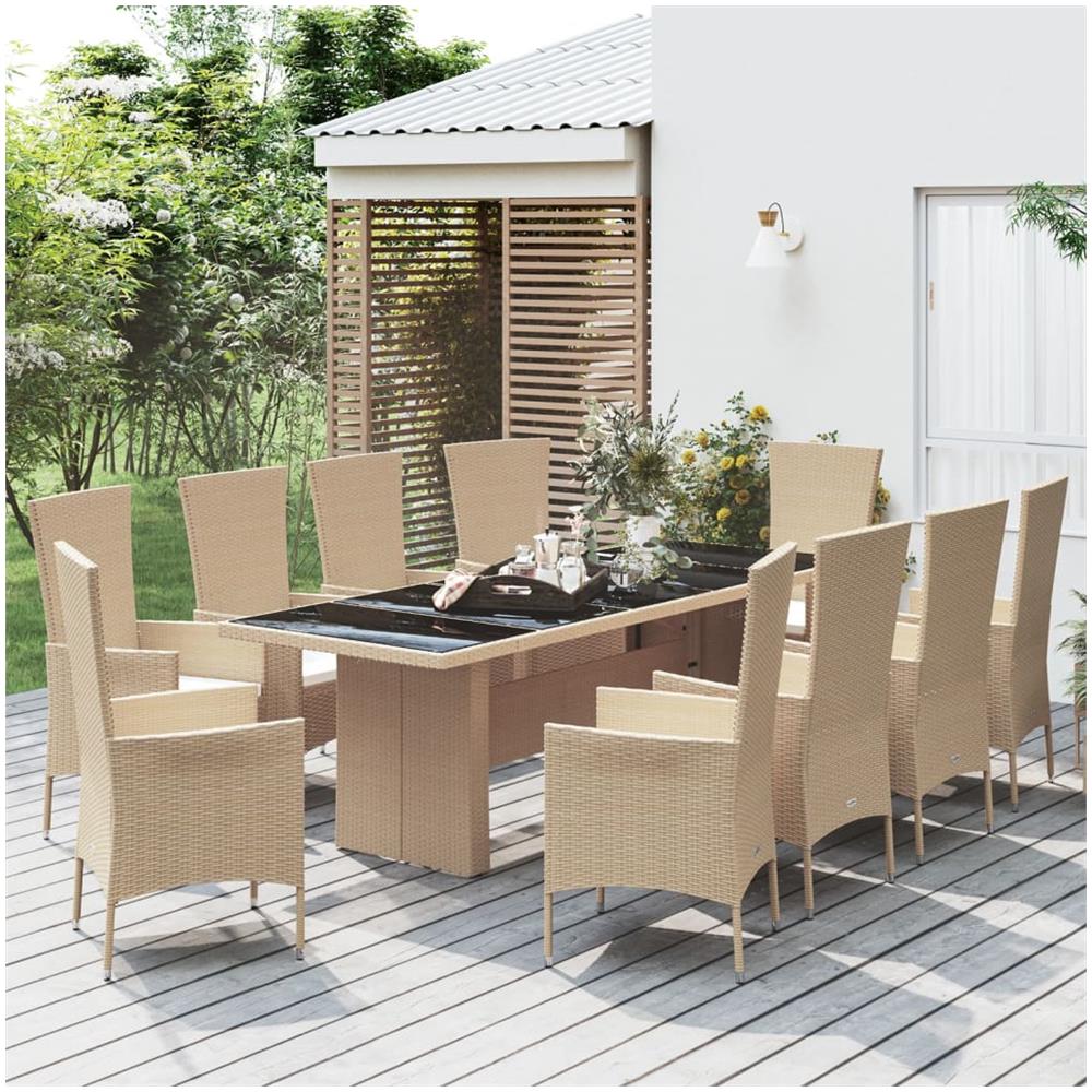 Set Da Pranzo Da Giardino 11 Pz Con Cuscini Beige In Polyrattan - Foto 1