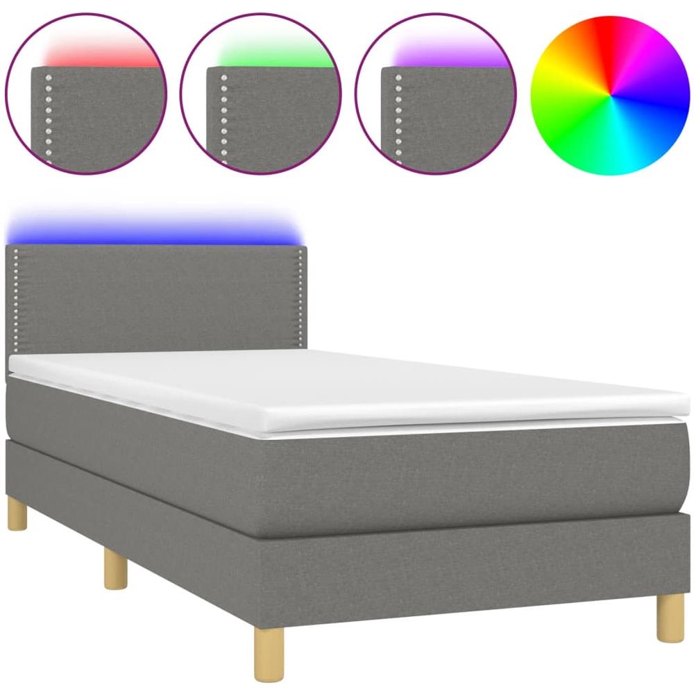 Letto A Molle Materasso E Led Grigio Scuro 90x190 Cm In Tessuto - Foto 2
