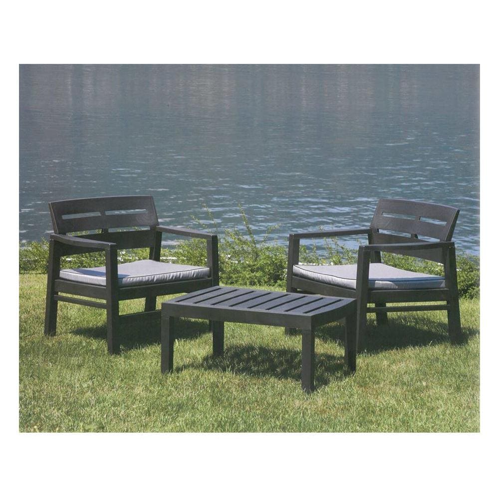 Set Salotto Da Esterno Benevento, Set Da Giardino Con 2 Poltrone E 1 Tavolino, Salottino Indoor E Outdoor Con Cuscini, 100% Made In Italy, Antracite - Foto 1