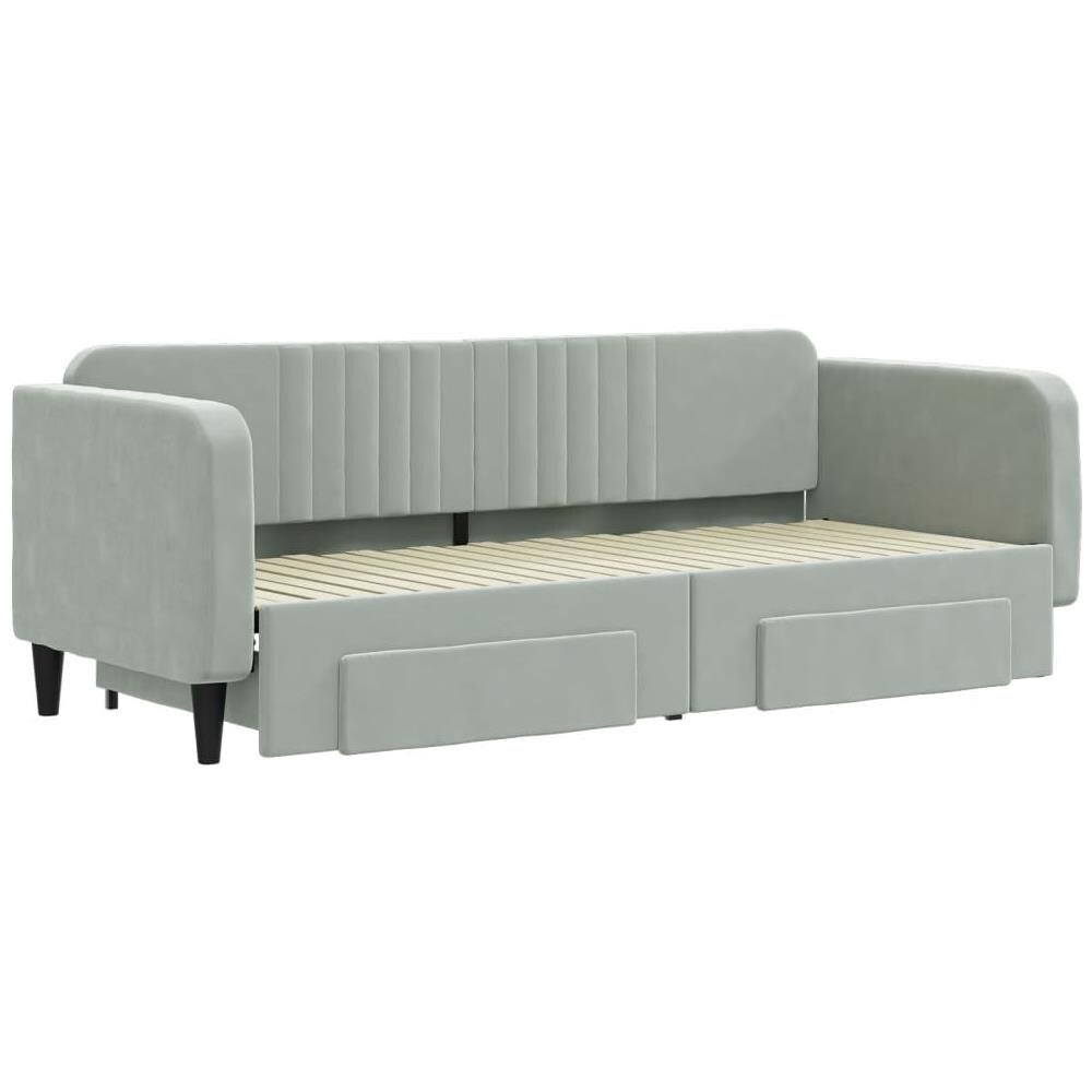Divano Letto Estraibile Cassetti Grigio Chiaro 80x200cm Velluto - Foto 3