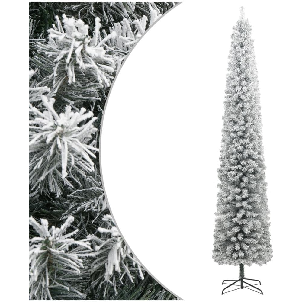Albero Di Natale Sottile Con Base E Neve Floccata 300 Cm Pvc - Foto 1