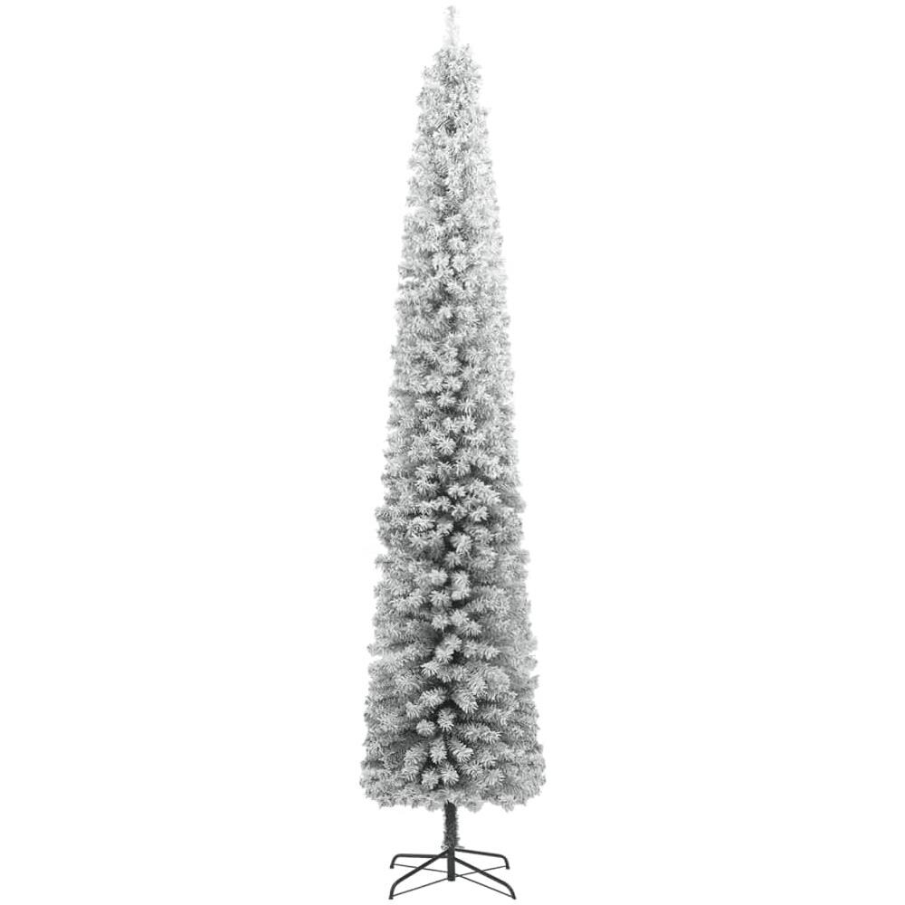 Albero Di Natale Sottile Con Base E Neve Floccata 300 Cm Pvc - Foto 2