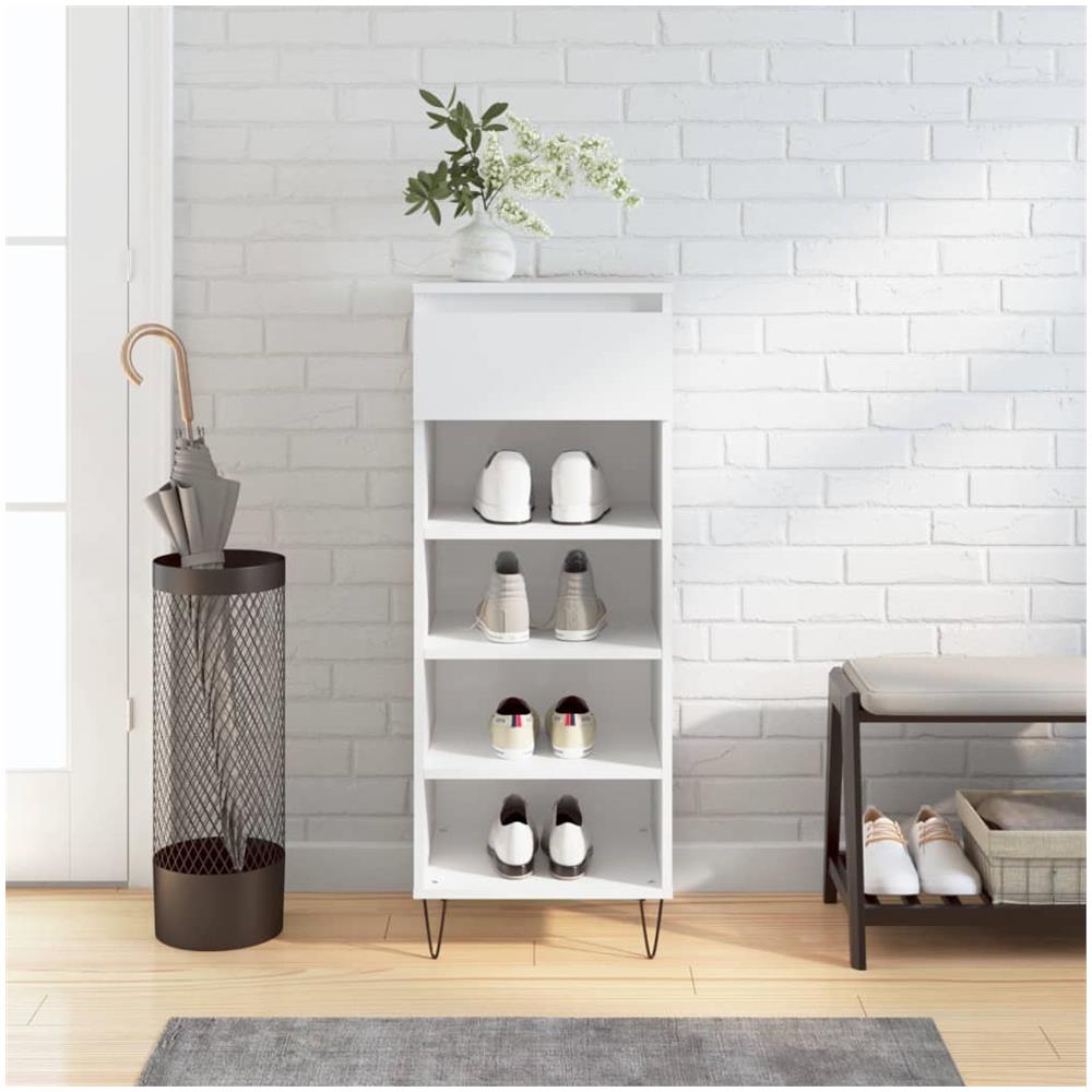 Scarpiera Bianco Lucido 40x36x105 Cm In Legno Multistrato - Foto 1