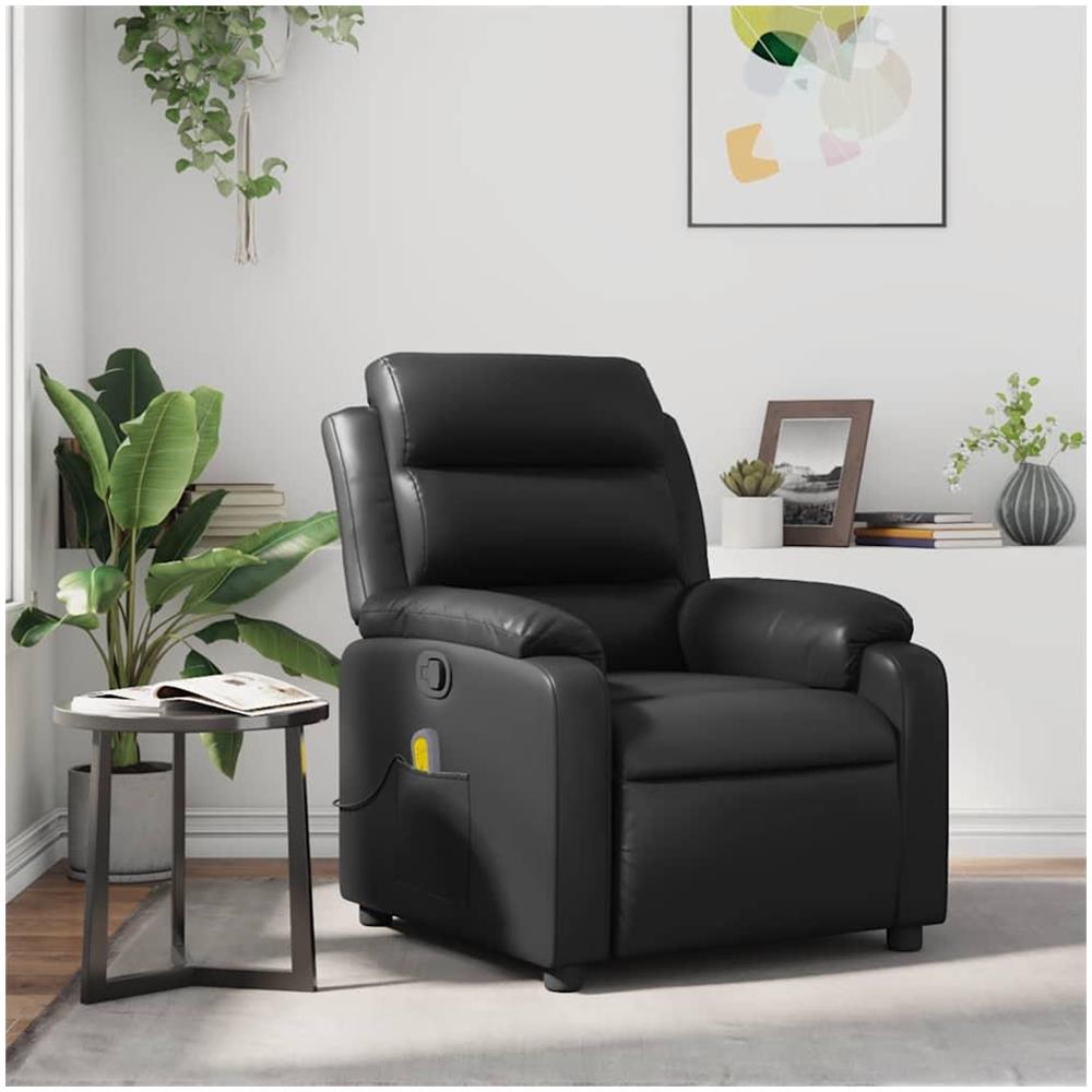 Poltrona Massaggiante Reclinabile Nera in Similpelle - Foto 2