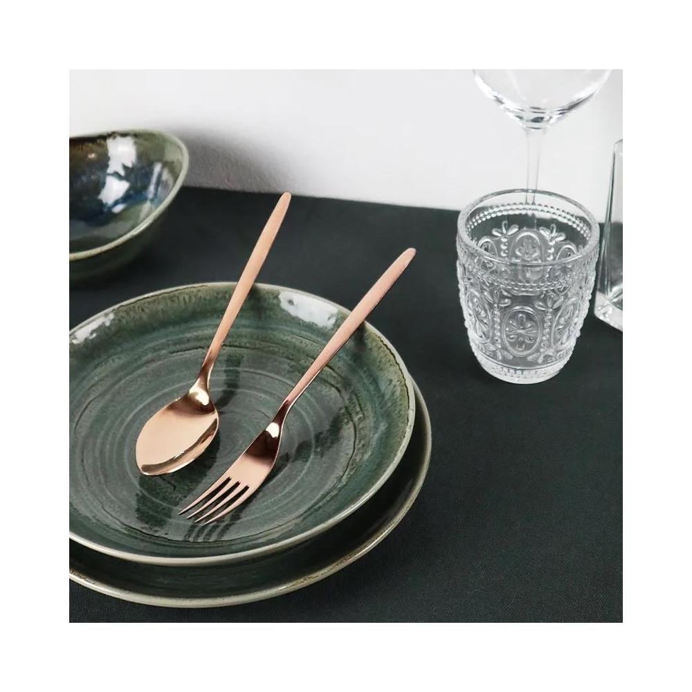 Olivia copper Posate da tavola in acciaio con finitura color bronzo Confezione - Set da 24 Pezzi - 6 Posti Tavola - Confezione Regalo Made in Italy - Foto 3