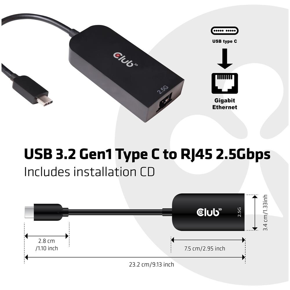 Cac-1420 Usb 3.2 Gen1 Typ C-rj45 2.5gbps Ethernet Ad Usb Typ-c Stecker Auf Rj45 Buchse Schwarz - Foto 3