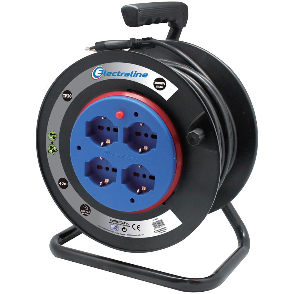 49032 Avvolgicavo A Tamburo Fisso Con 40mt, Nero / blu - Foto 1