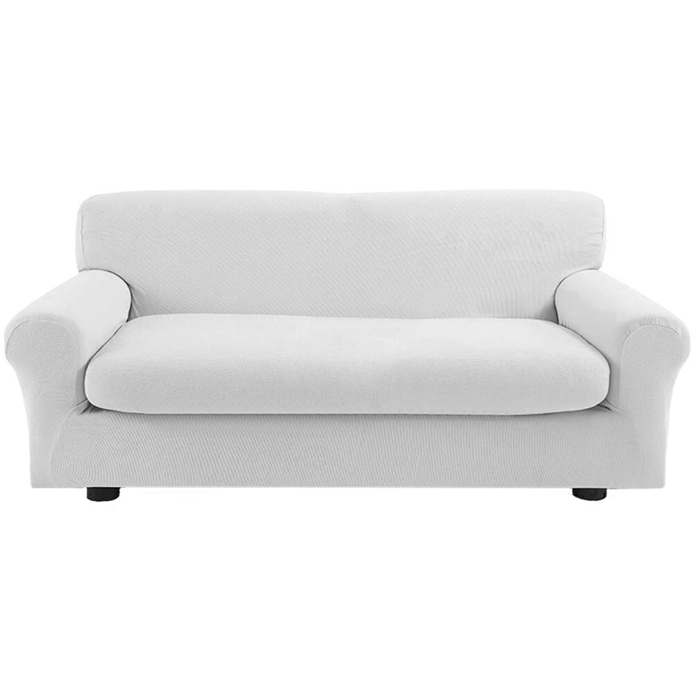 Copridivano Bielastico Antimacchia Con Copricuscini Separati - Copridivano 2 Posti (estensibile Da 110 A 150 Cm) + 1 Cuscino 2 Posti Bianco - Foto 1