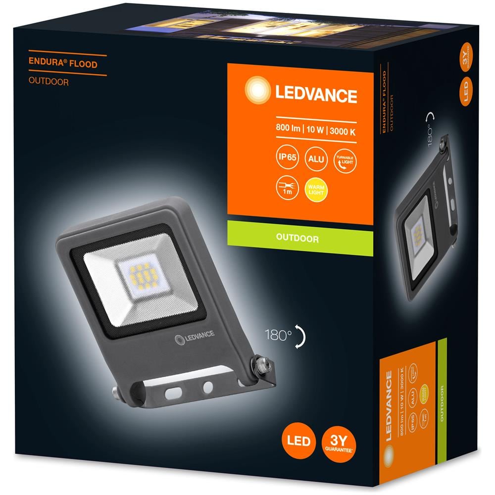 Ledvance Floodlight Led, Lampada Da Esterno, Endura® Flood Bianco Caldo / 10 W, 220…240 V, Ampiezza Fascio Luminoso: 120°, Bianco Caldo, 3000 K, Materiale: Alluminio, Ip65 - Foto 1